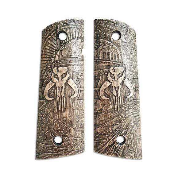 1911 full-size Magwell maple grips - Mythosaur Skull / hand-painted