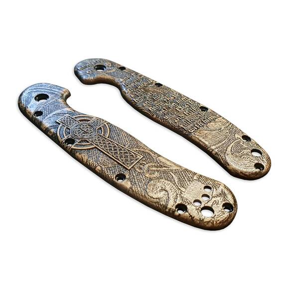 Ontario RAT-1 maple handle scales - Revelation 6-8 / hand-painted