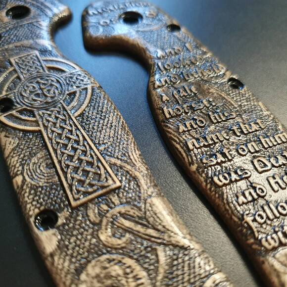 Ontario RAT-1 maple handle scales - Revelation 6-8 / hand-painted