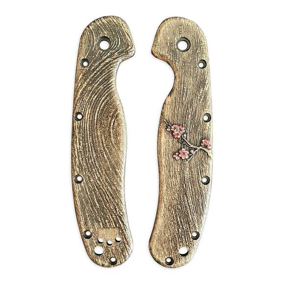 Ontario RAT-1 maple handle scales - Sakura Minimalist / hand-painted