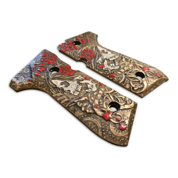 Beretta 92 Full-Size Maple Grips - Skull Rose / Hand-painted