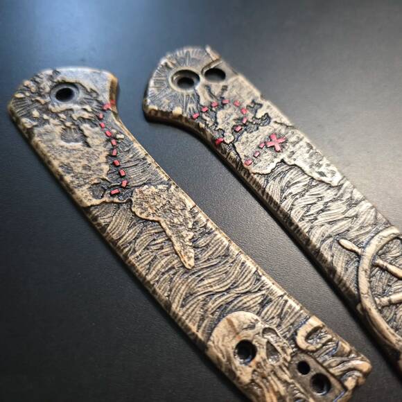 CIVIVI Conspirator maple handle scales - Treasure Map / hand-painted