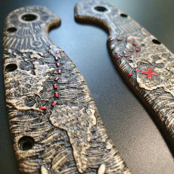 Ontario RAT-1 maple handle scales - Treasure Map / hand-painted