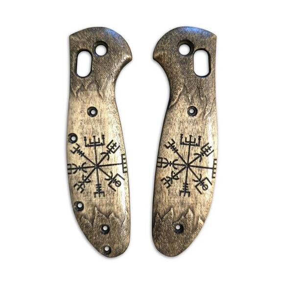 Benchmade Mini Griptilian 555 maple handle scales - Vegvisir Classic Clipless / hand-painted