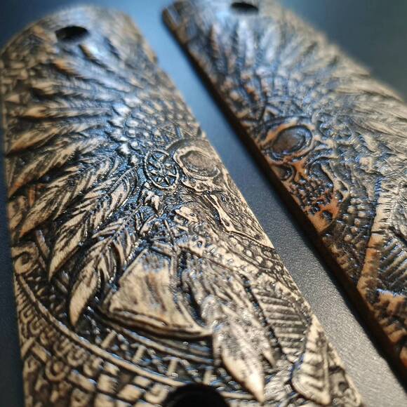 1911 Full-Size Magwell Maple Grips - War Chief / Hand-painted