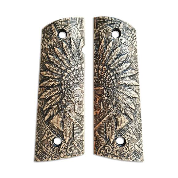 1911 full-size Magwell maple grips - War Chief / hand-painted