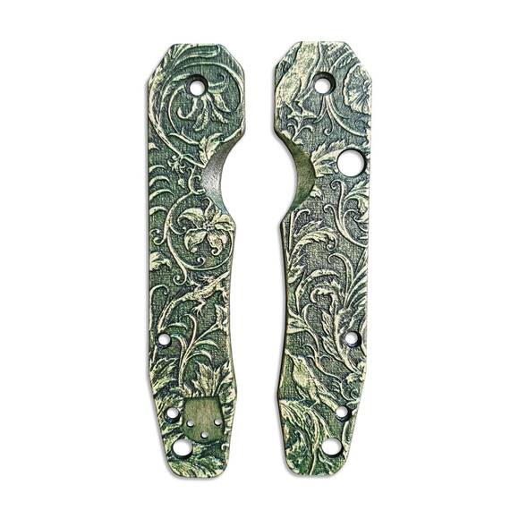Spyderco Smock maple handle scales - Wild Thickets Green / hand-painted