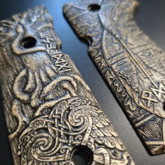 Beretta 92 Full-Size Maple Grips - Yggdrasil And Odin / Hand-painted